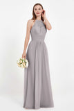Halter Chiffon Lace Bridesmaid Dress Pleated Ruched Formal Evening Prom Dresses Gowns