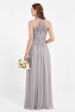 Halter Chiffon Lace Bridesmaid Dress Pleated Ruched Formal Evening Prom Dresses Gowns
