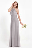 Halter Chiffon Lace Bridesmaid Dress Pleated Ruched Formal Evening Prom Dresses Gowns