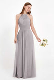 Halter Chiffon Lace Bridesmaid Dress Pleated Ruched Formal Evening Prom Dresses Gowns