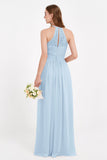 Halter Chiffon Lace Bridesmaid Dress Pleated Ruched Formal Evening Prom Dresses Gowns