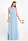 Halter Chiffon Lace Bridesmaid Dress Pleated Ruched Formal Evening Prom Dresses Gowns