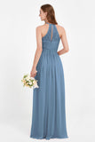 Halter Chiffon Lace Bridesmaid Dress Pleated Ruched Formal Evening Prom Dresses Gowns