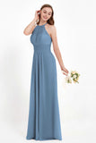 Halter Chiffon Lace Bridesmaid Dress Pleated Ruched Formal Evening Prom Dresses Gowns