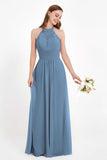 Halter Chiffon Lace Bridesmaid Dress Pleated Ruched Formal Evening Prom Dresses Gowns