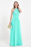 Halter Chiffon Lace Bridesmaid Dress Pleated Ruched Formal Evening Prom Dresses Gowns