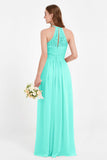 Halter Chiffon Lace Bridesmaid Dress Pleated Ruched Formal Evening Prom Dresses Gowns