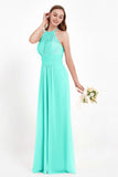 Halter Chiffon Lace Bridesmaid Dress Pleated Ruched Formal Evening Prom Dresses Gowns