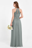 Halter Chiffon Lace Bridesmaid Dress Pleated Ruched Formal Evening Prom Dresses Gowns