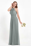 Halter Chiffon Lace Bridesmaid Dress Pleated Ruched Formal Evening Prom Dresses Gowns