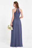Halter Chiffon Lace Bridesmaid Dress Pleated Ruched Formal Evening Prom Dresses Gowns