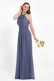 Halter Chiffon Lace Bridesmaid Dress Pleated Ruched Formal Evening Prom Dresses Gowns