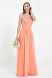 Halter Chiffon Lace Bridesmaid Dress Pleated Ruched Formal Evening Prom Dresses Gowns