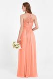 Halter Chiffon Lace Bridesmaid Dress Pleated Ruched Formal Evening Prom Dresses Gowns