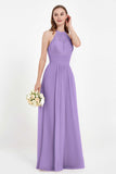 Halter Chiffon Lace Bridesmaid Dress Pleated Ruched Formal Evening Prom Dresses Gowns