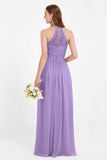 Halter Chiffon Lace Bridesmaid Dress Pleated Ruched Formal Evening Prom Dresses Gowns