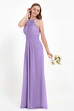 Halter Chiffon Lace Bridesmaid Dress Pleated Ruched Formal Evening Prom Dresses Gowns