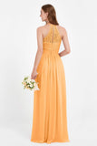 Halter Chiffon Lace Bridesmaid Dress Pleated Ruched Formal Evening Prom Dresses Gowns
