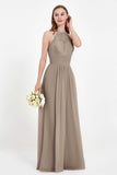 Halter Chiffon Lace Bridesmaid Dress Pleated Ruched Formal Evening Prom Dresses Gowns