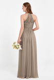 Halter Chiffon Lace Bridesmaid Dress Pleated Ruched Formal Evening Prom Dresses Gowns