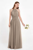 Halter Chiffon Lace Bridesmaid Dress Pleated Ruched Formal Evening Prom Dresses Gowns