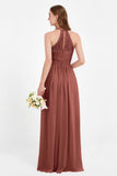 Halter Chiffon Lace Bridesmaid Dress Pleated Ruched Formal Evening Prom Dresses Gowns
