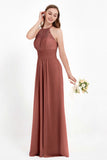 Halter Chiffon Lace Bridesmaid Dress Pleated Ruched Formal Evening Prom Dresses Gowns