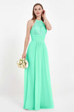 Halter Chiffon Lace Bridesmaid Dress Pleated Ruched Formal Evening Prom Dresses Gowns