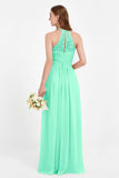 Halter Chiffon Lace Bridesmaid Dress Pleated Ruched Formal Evening Prom Dresses Gowns