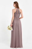 Halter Chiffon Lace Bridesmaid Dress Pleated Ruched Formal Evening Prom Dresses Gowns