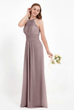 Halter Chiffon Lace Bridesmaid Dress Pleated Ruched Formal Evening Prom Dresses Gowns