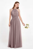 Halter Chiffon Lace Bridesmaid Dress Pleated Ruched Formal Evening Prom Dresses Gowns