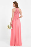 Halter Chiffon Lace Bridesmaid Dress Pleated Ruched Formal Evening Prom Dresses Gowns