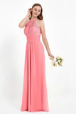 Halter Chiffon Lace Bridesmaid Dress Pleated Ruched Formal Evening Prom Dresses Gowns