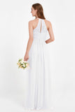 Halter Chiffon Lace Bridesmaid Dress Pleated Ruched Formal Evening Prom Dresses Gowns