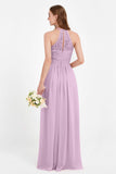 Halter Chiffon Lace Bridesmaid Dress Pleated Ruched Formal Evening Prom Dresses Gowns