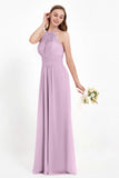Halter Chiffon Lace Bridesmaid Dress Pleated Ruched Formal Evening Prom Dresses Gowns