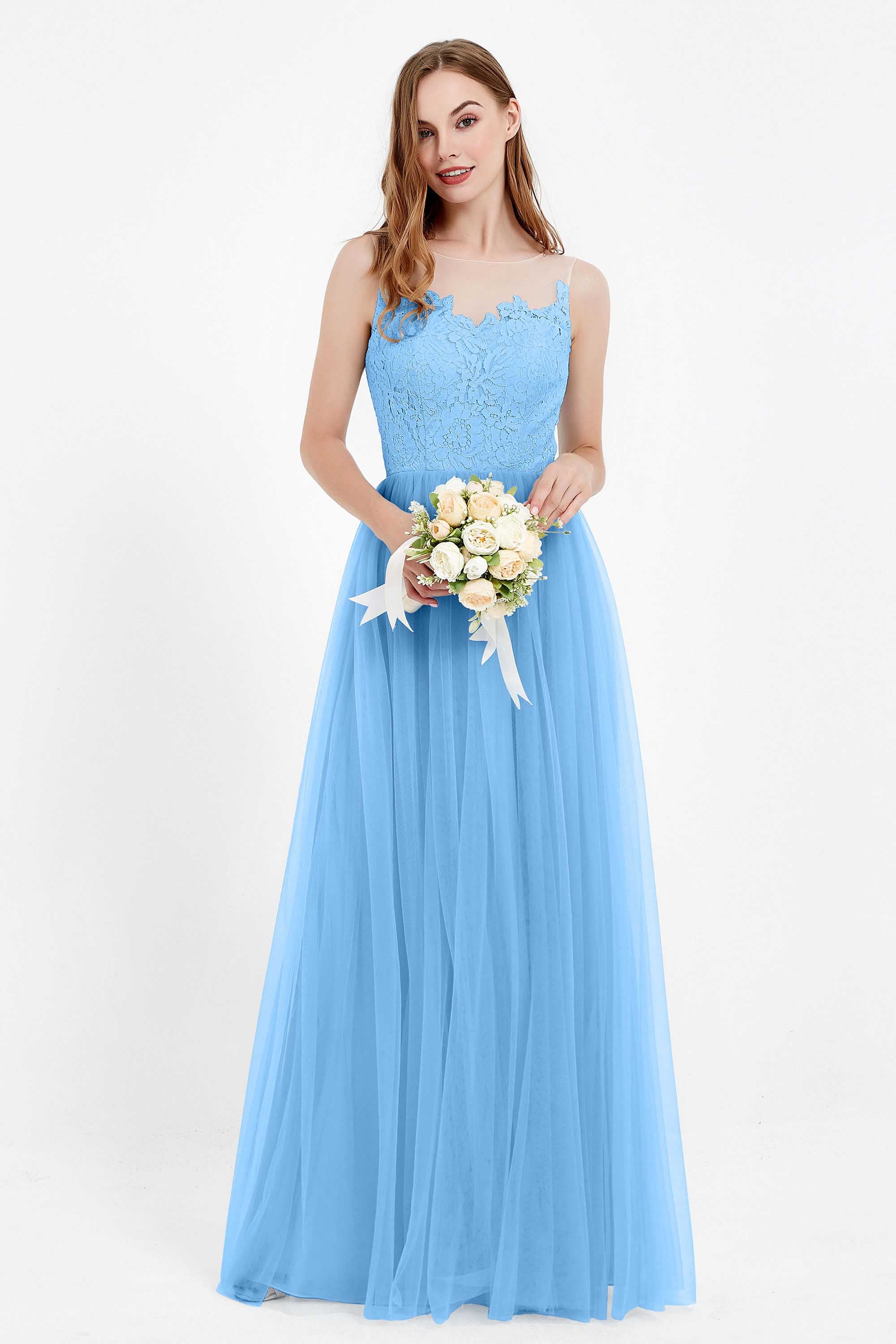 Gorgeous lace top maxi tulle dress prom evening wedding dresses formal bridesmaid bridal gowns