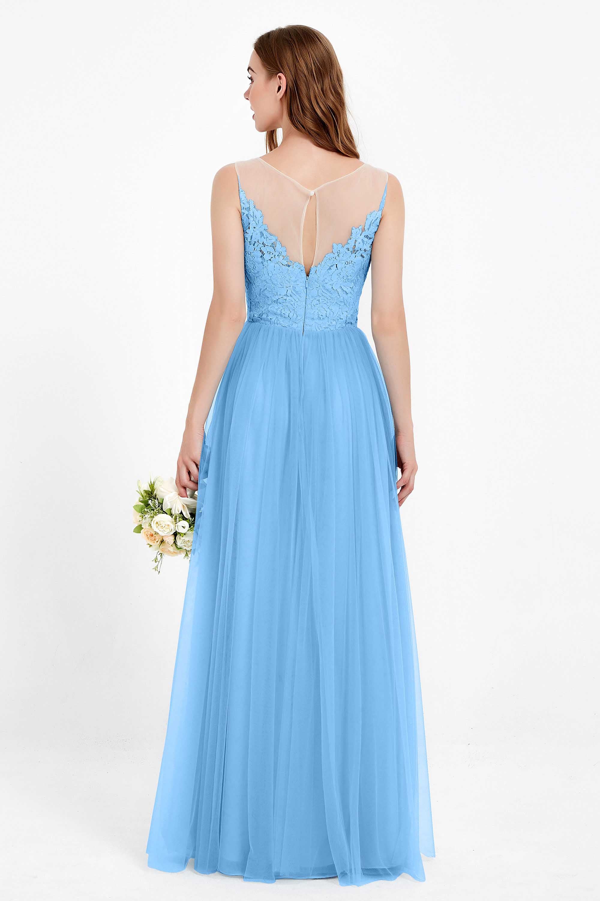 Gorgeous lace top maxi tulle dress prom evening wedding dresses formal bridesmaid bridal gowns