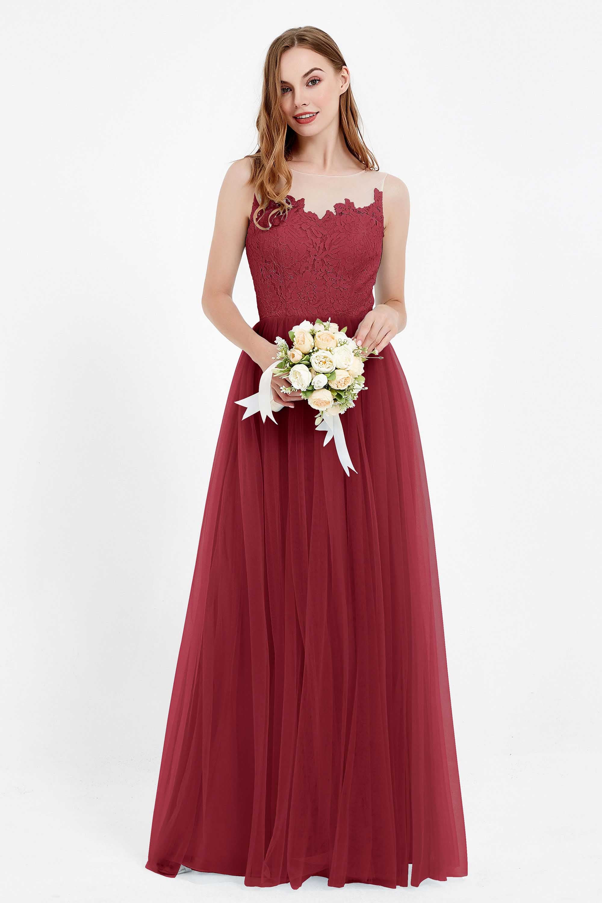 Gorgeous lace top maxi tulle dress prom evening wedding dresses formal bridesmaid bridal gowns