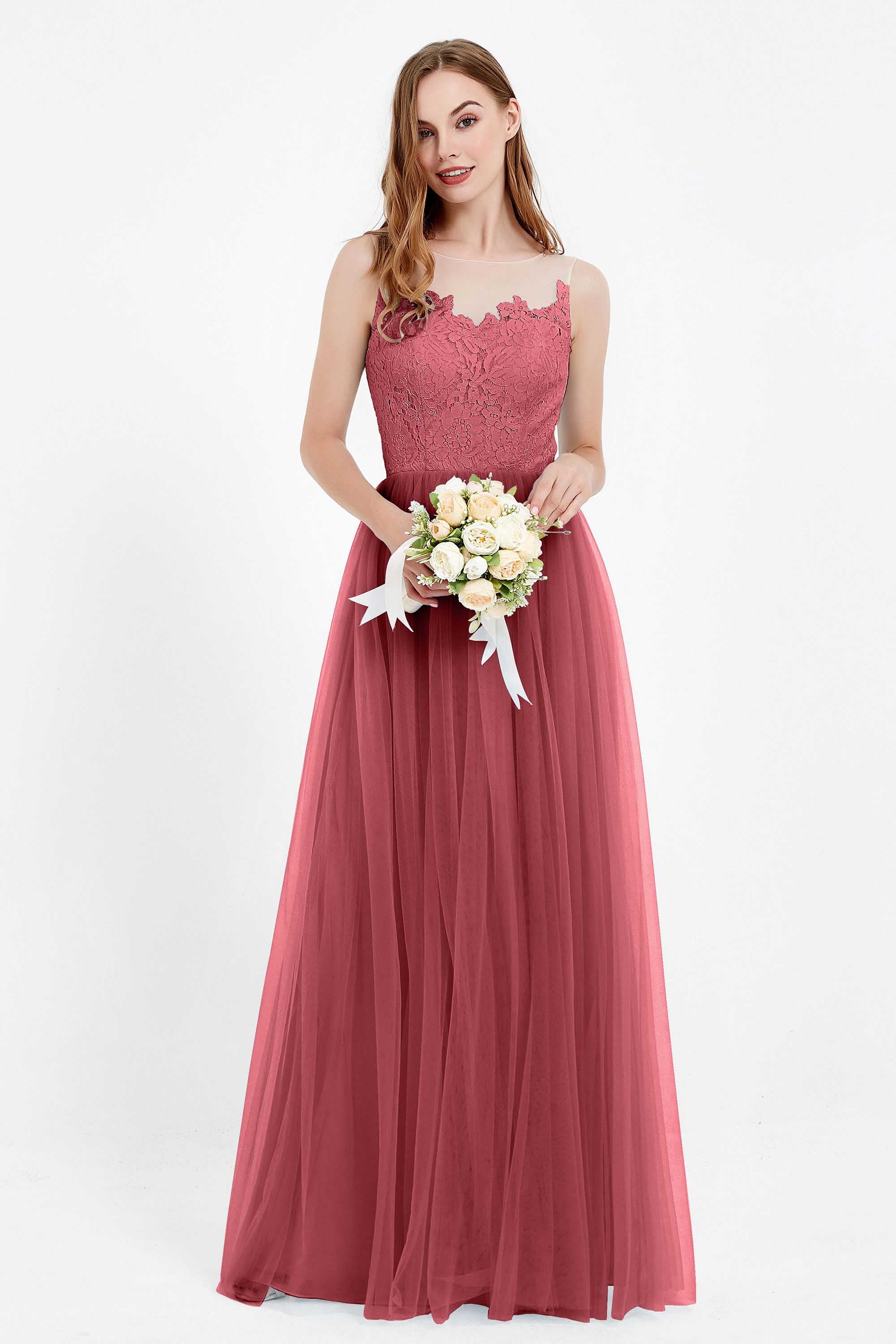 Gorgeous lace top maxi tulle dress prom evening wedding dresses formal bridesmaid bridal gowns