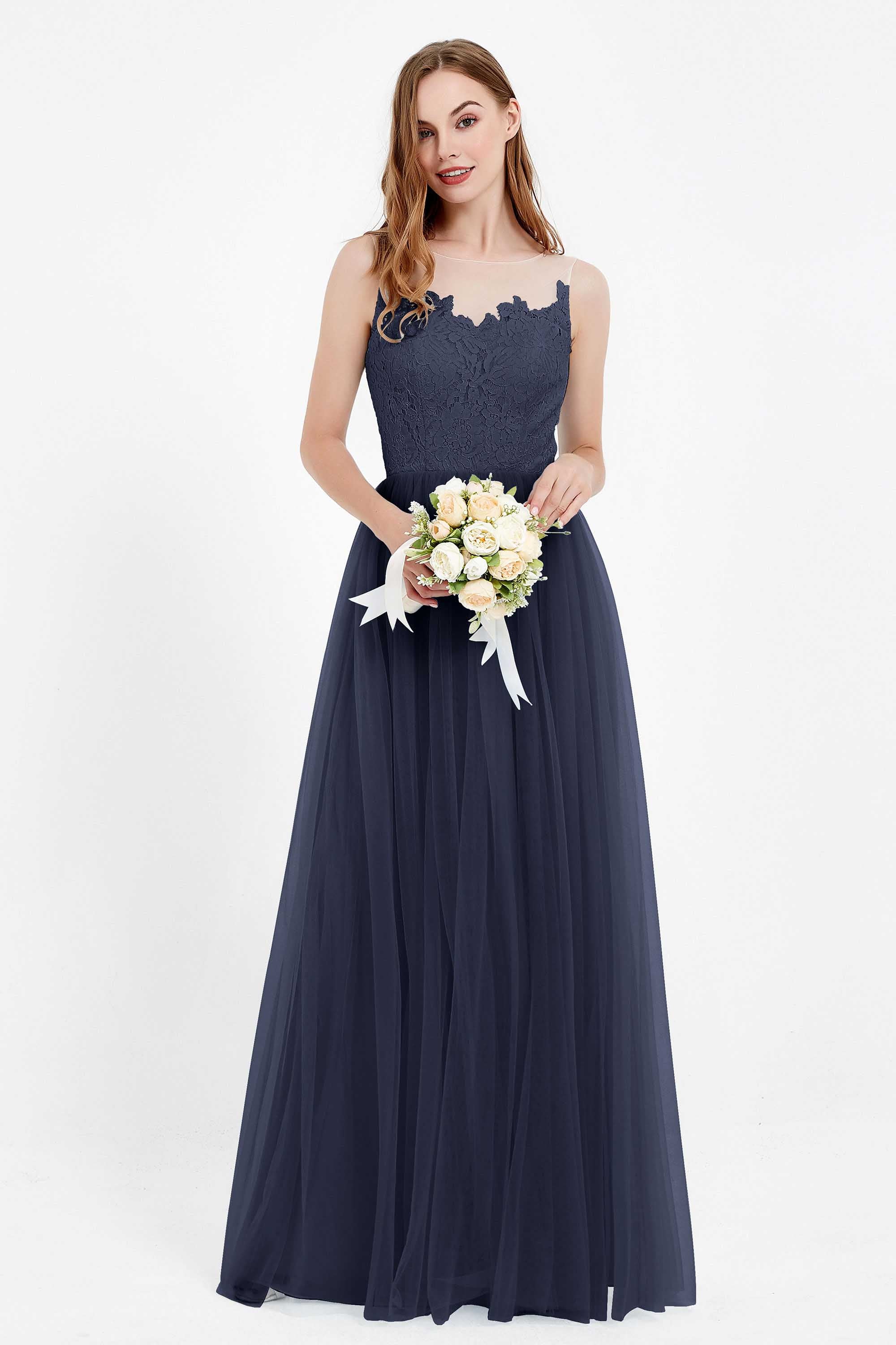 Gorgeous lace top maxi tulle dress prom evening wedding dresses formal bridesmaid bridal gowns