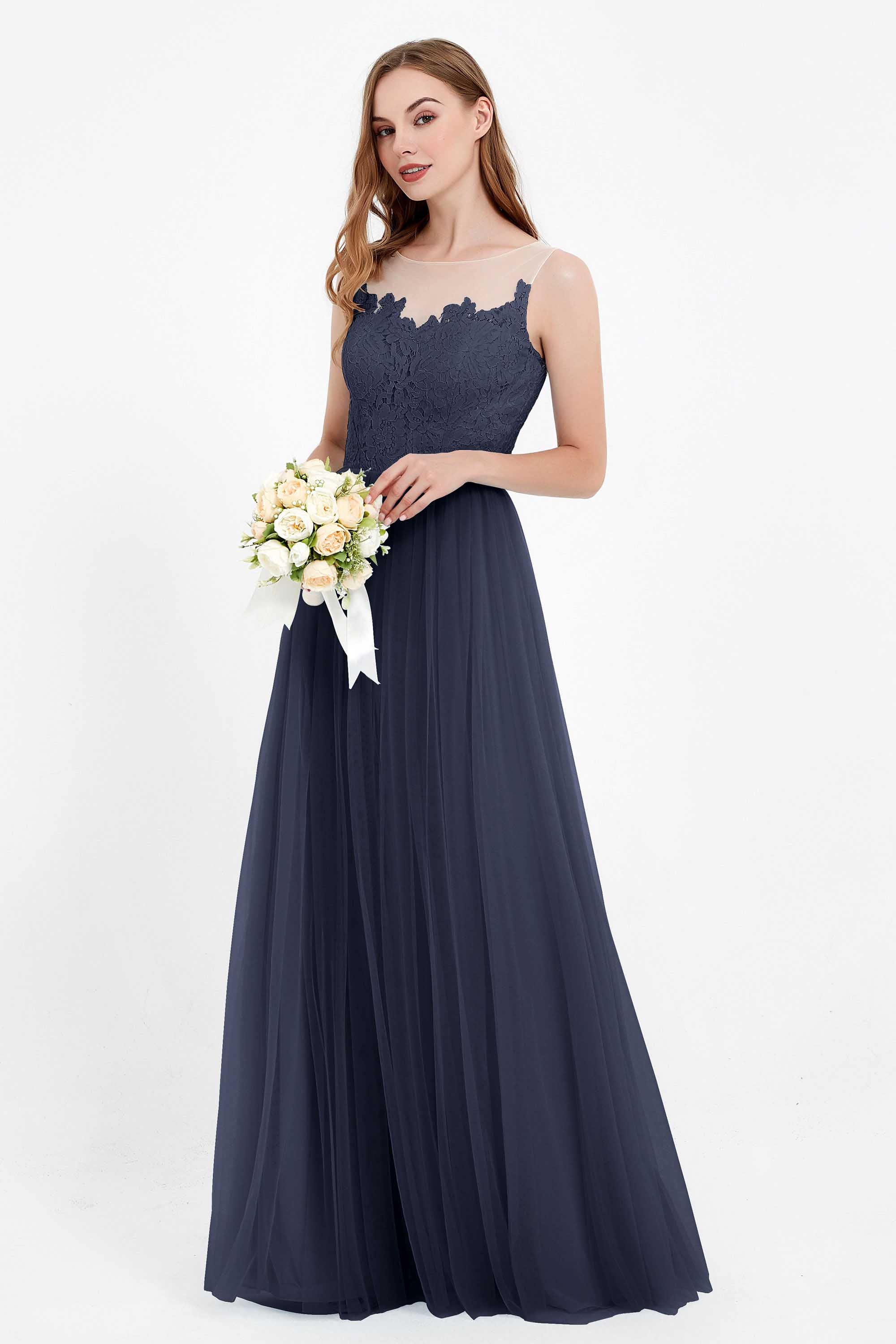 Gorgeous lace top maxi tulle dress prom evening wedding dresses formal bridesmaid bridal gowns