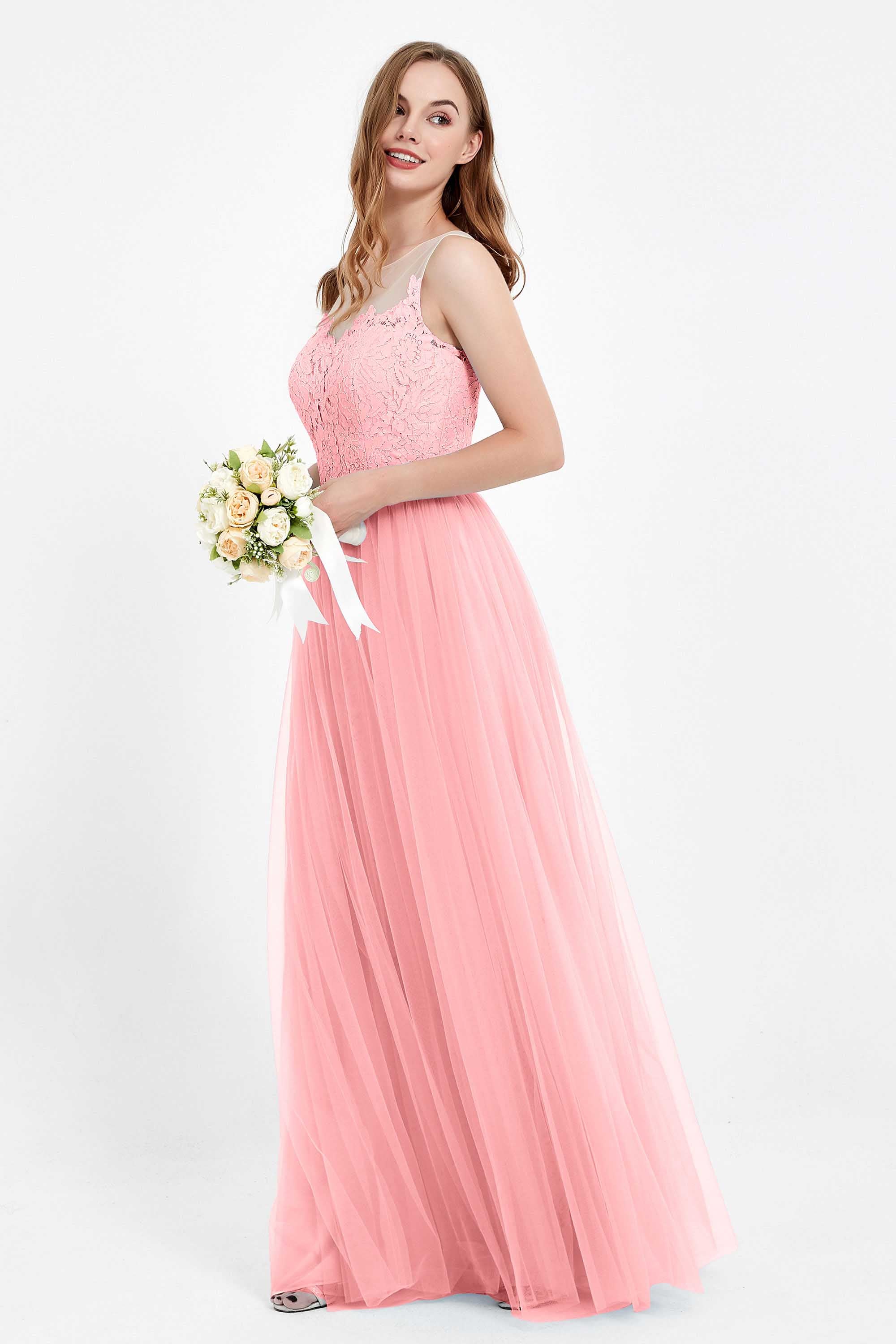 Gorgeous lace top maxi tulle dress prom evening wedding dresses formal bridesmaid bridal gowns