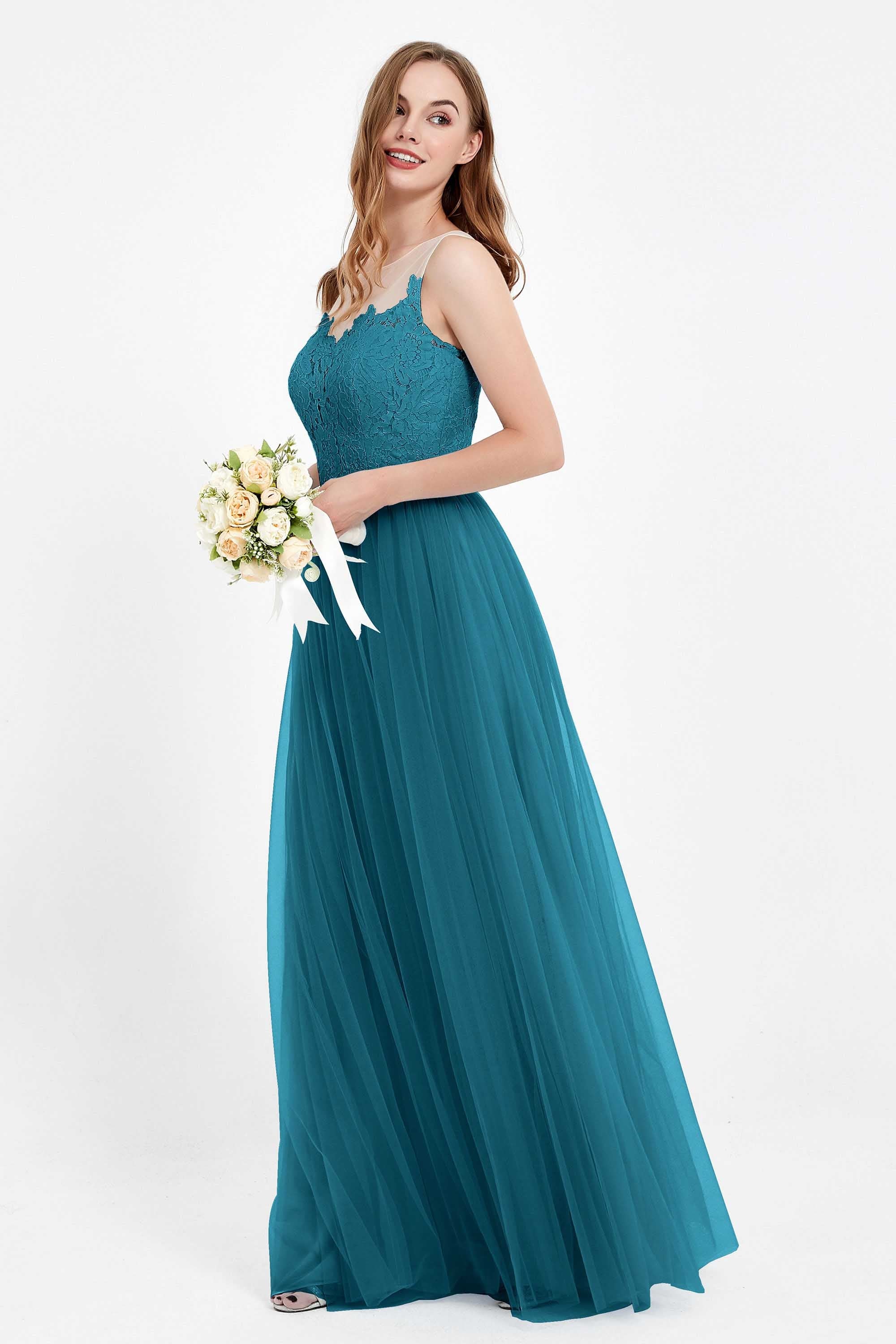 Gorgeous lace top maxi tulle dress prom evening wedding dresses formal bridesmaid bridal gowns
