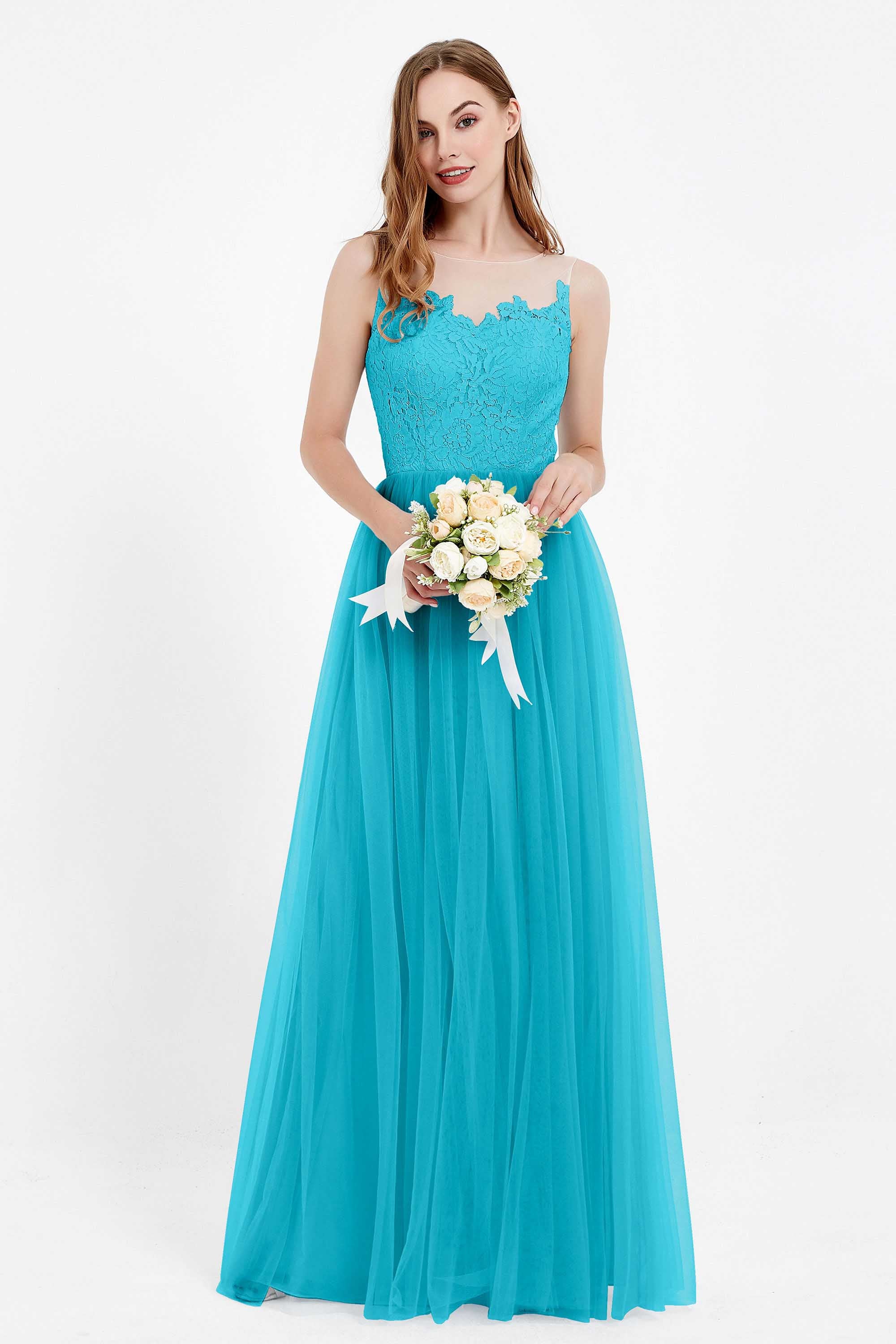 Gorgeous lace top maxi tulle dress prom evening wedding dresses formal bridesmaid bridal gowns