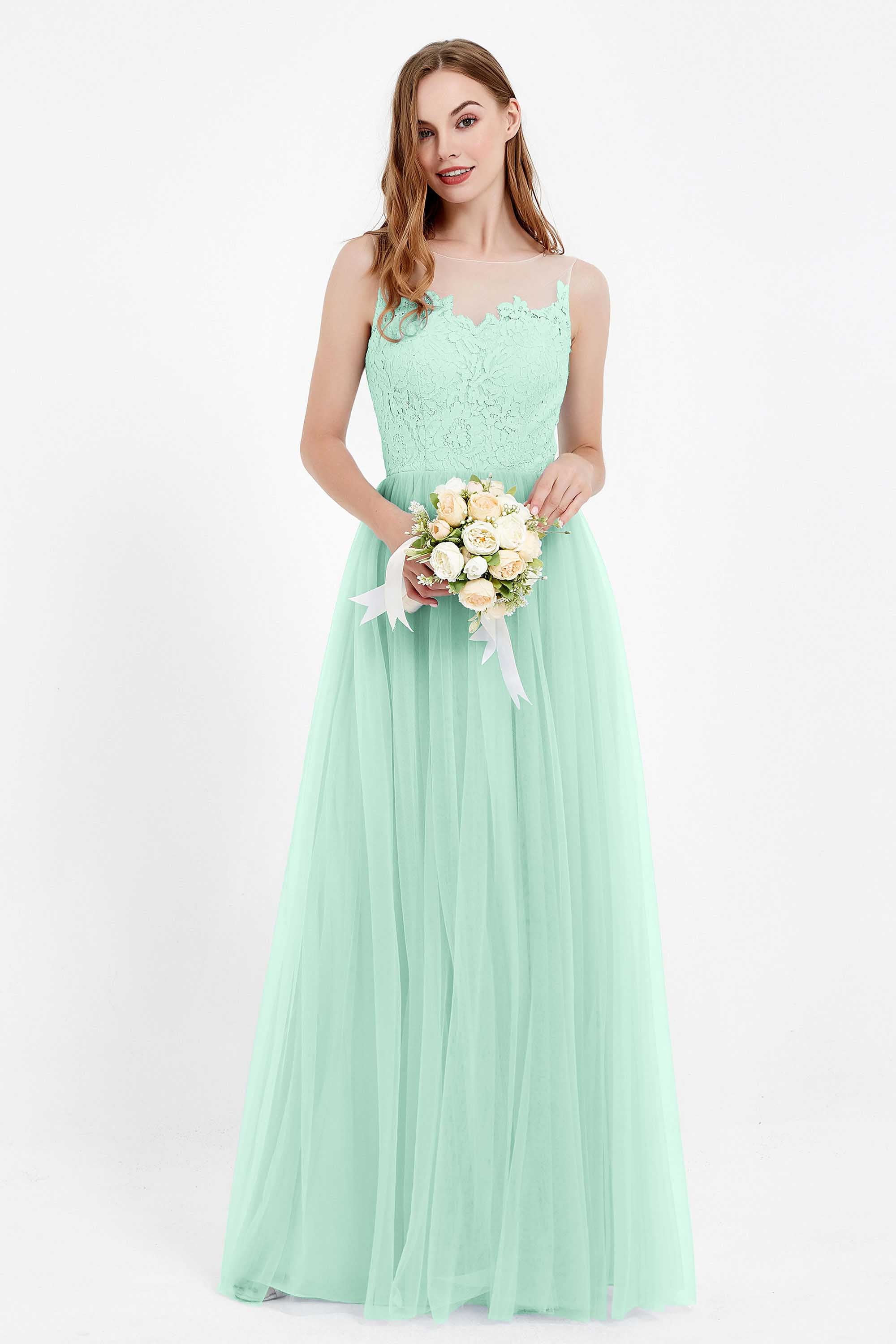 Gorgeous lace top maxi tulle dress prom evening wedding dresses formal bridesmaid bridal gowns