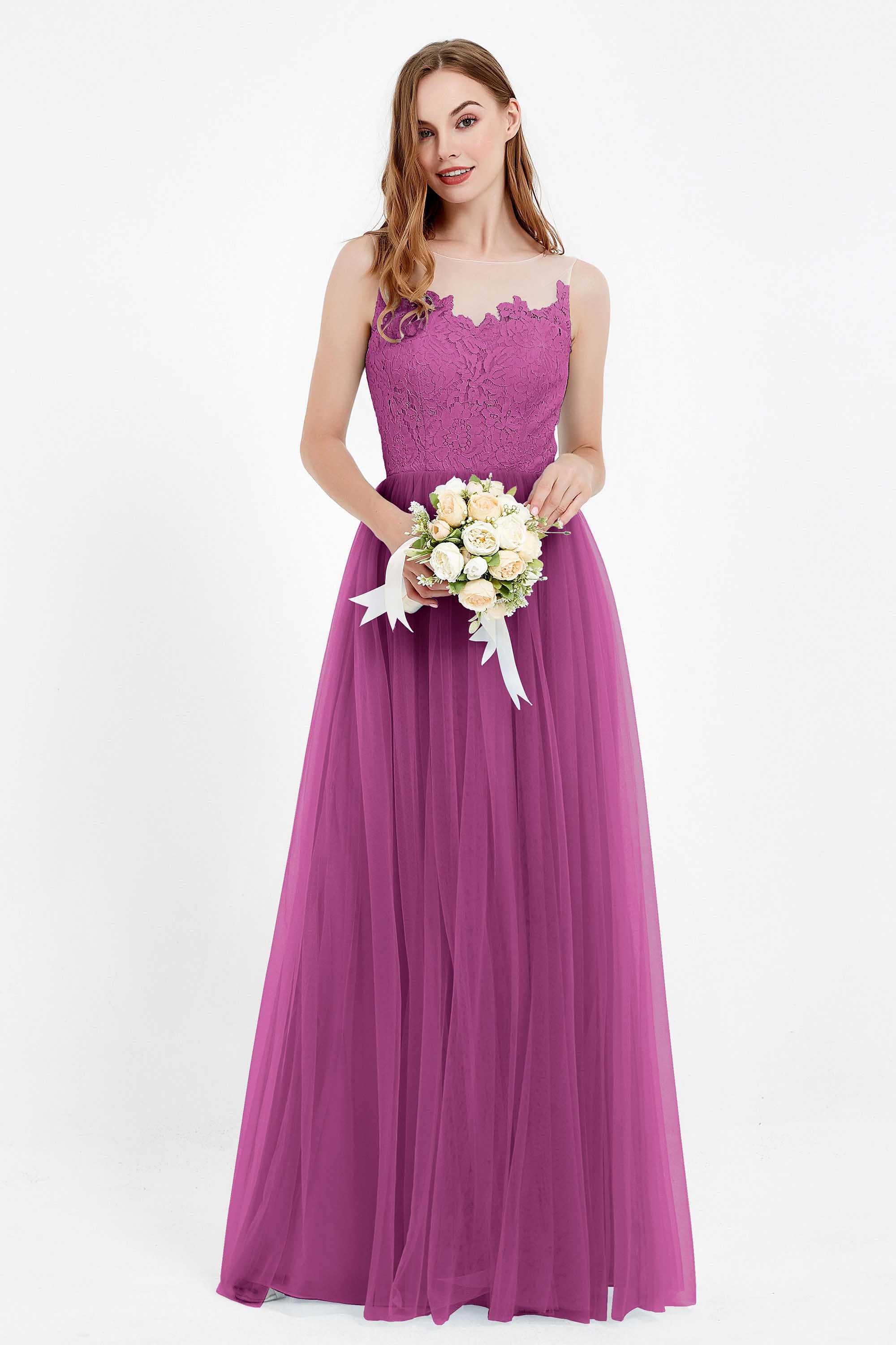 Gorgeous lace top maxi tulle dress prom evening wedding dresses formal bridesmaid bridal gowns