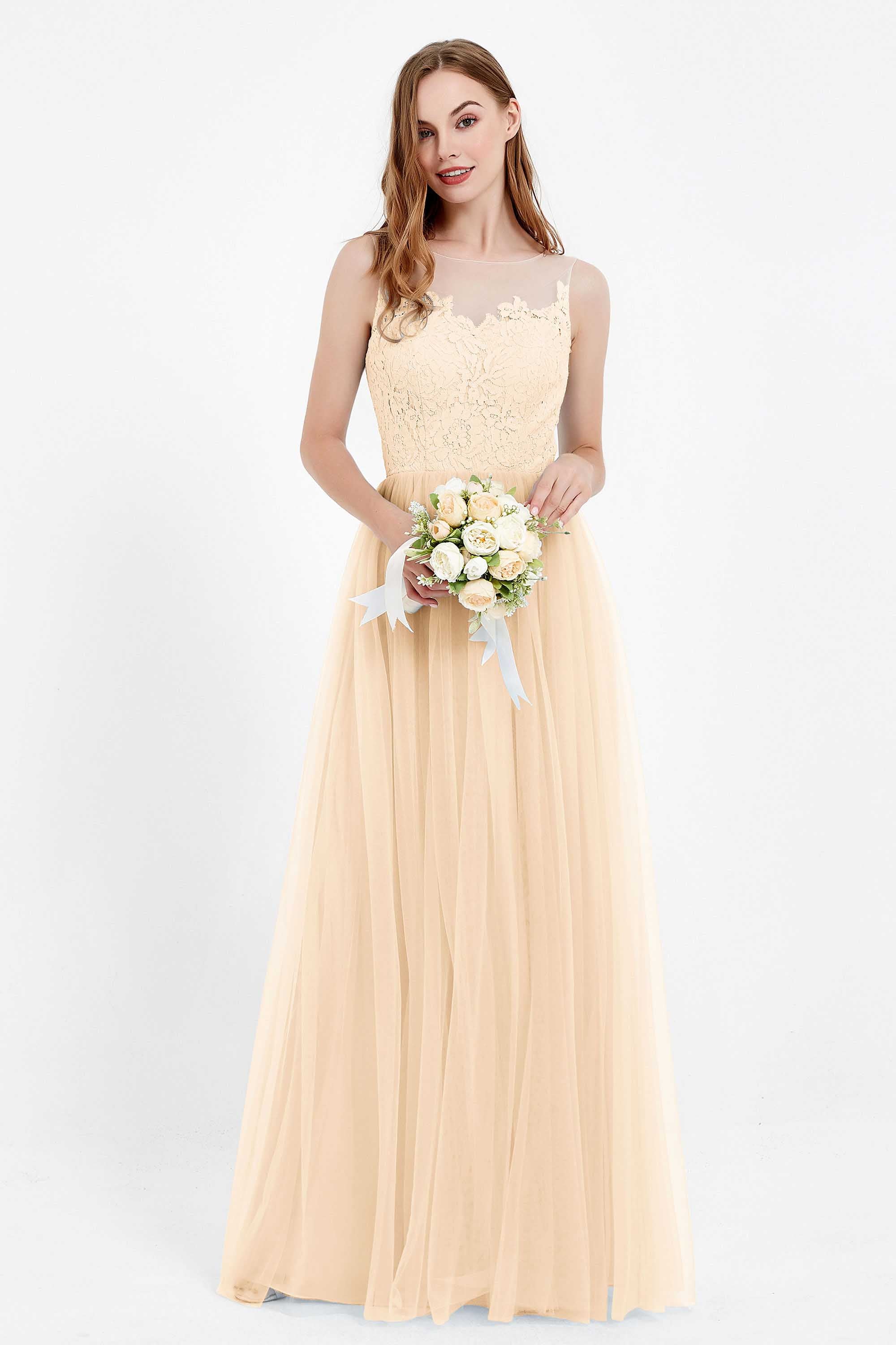 Gorgeous lace top maxi tulle dress prom evening wedding dresses formal bridesmaid bridal gowns