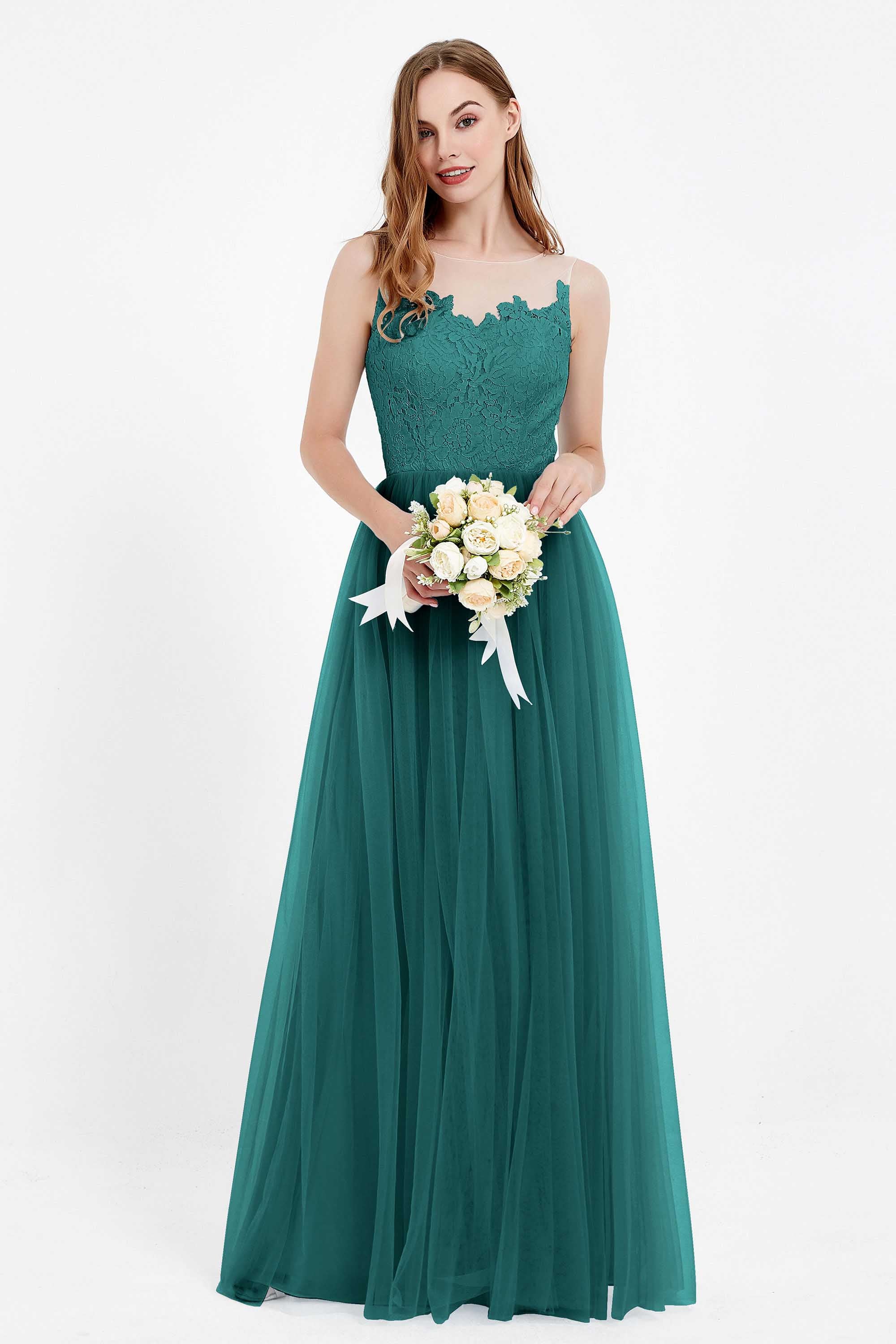 Gorgeous lace top maxi tulle dress prom evening wedding dresses formal bridesmaid bridal gowns